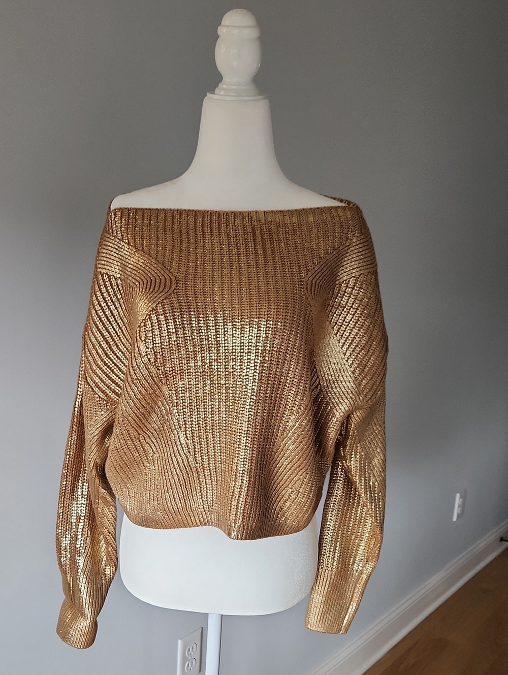 Express Metallic Gold Off-the-Shoulder Sweater